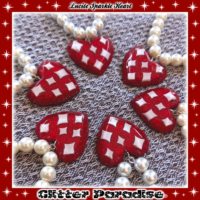 Necklace: Lucite Sparkle Heart & Pearls