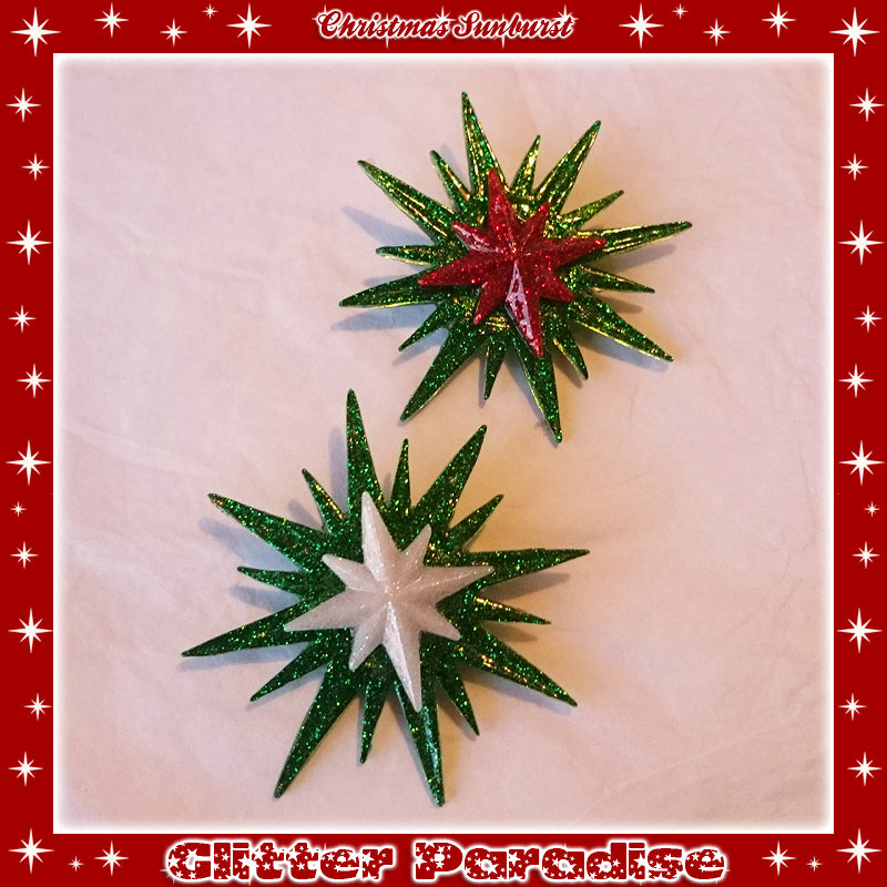 Brooch: Christmas Sunburst Green and Red