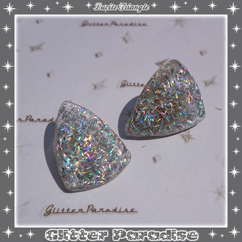 Earrings: Confetti Lucite Triangle Tinsel